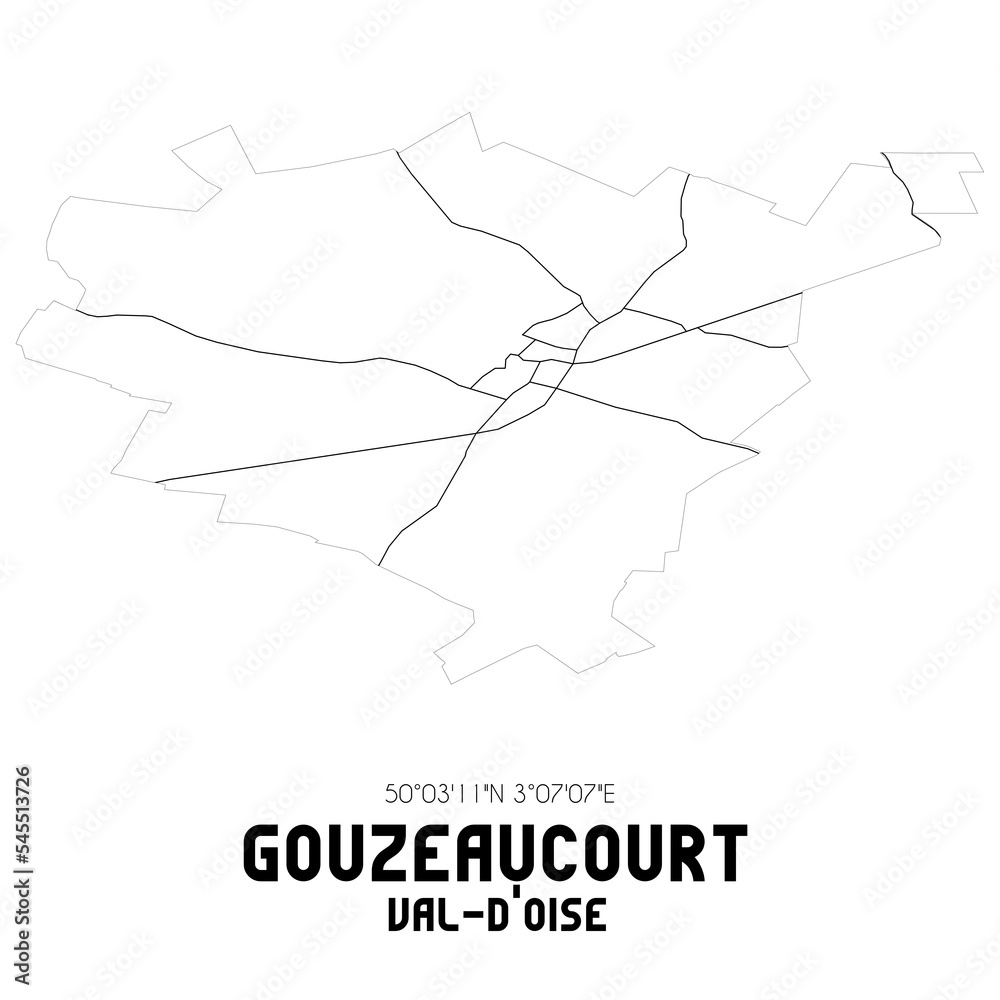 GOUZEAUCOURT Val-d'Oise. Minimalistic street map with black and white lines.