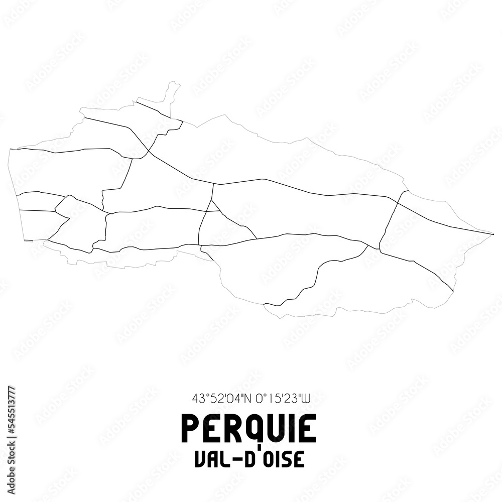 PERQUIE Val-d'Oise. Minimalistic street map with black and white lines. PERQUIE Val-d'Oise. Minimalistic street map with black and white lines.
