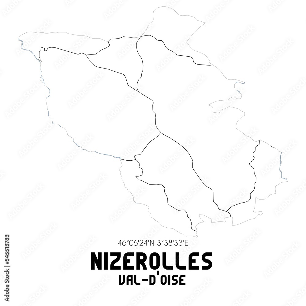 NIZEROLLES Val-d'Oise. Minimalistic street map with black and white lines.