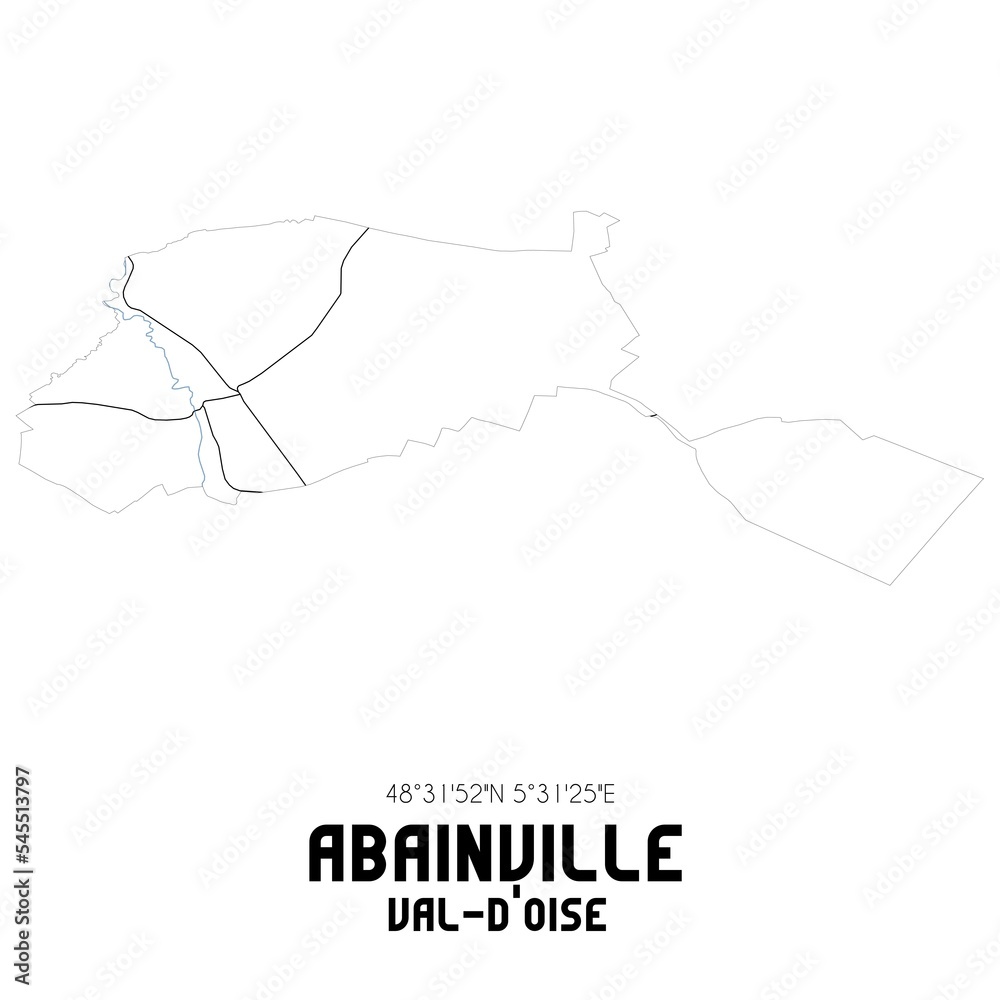 ABAINVILLE Val-d'Oise. Minimalistic street map with black and white lines. ABAINVILLE Val-d'Oise. Minimalistic street map with black and white lines.