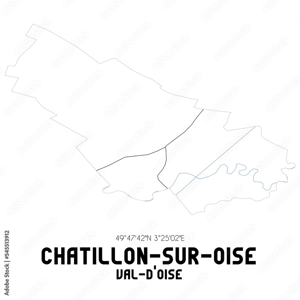 CHATILLON-SUR-OISE Val-d'Oise. Minimalistic street map with black and white lines.