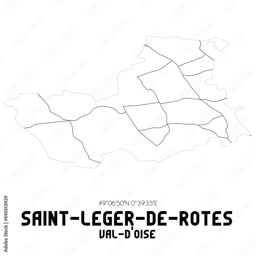 SAINT-LEGER-DE-ROTES Val-d'Oise. Minimalistic street map with black and white lines.