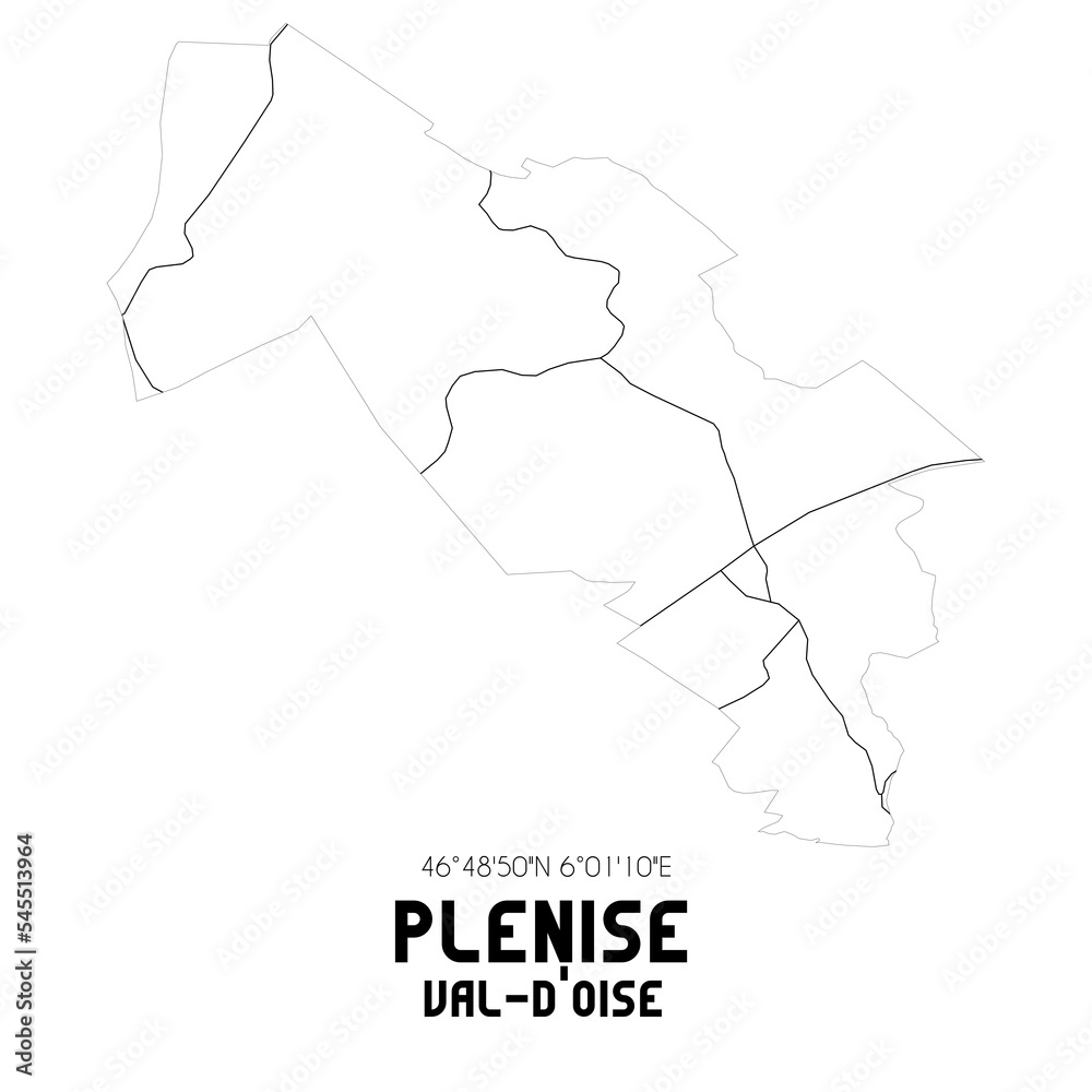 PLENISE Val-d'Oise. Minimalistic street map with black and white lines.