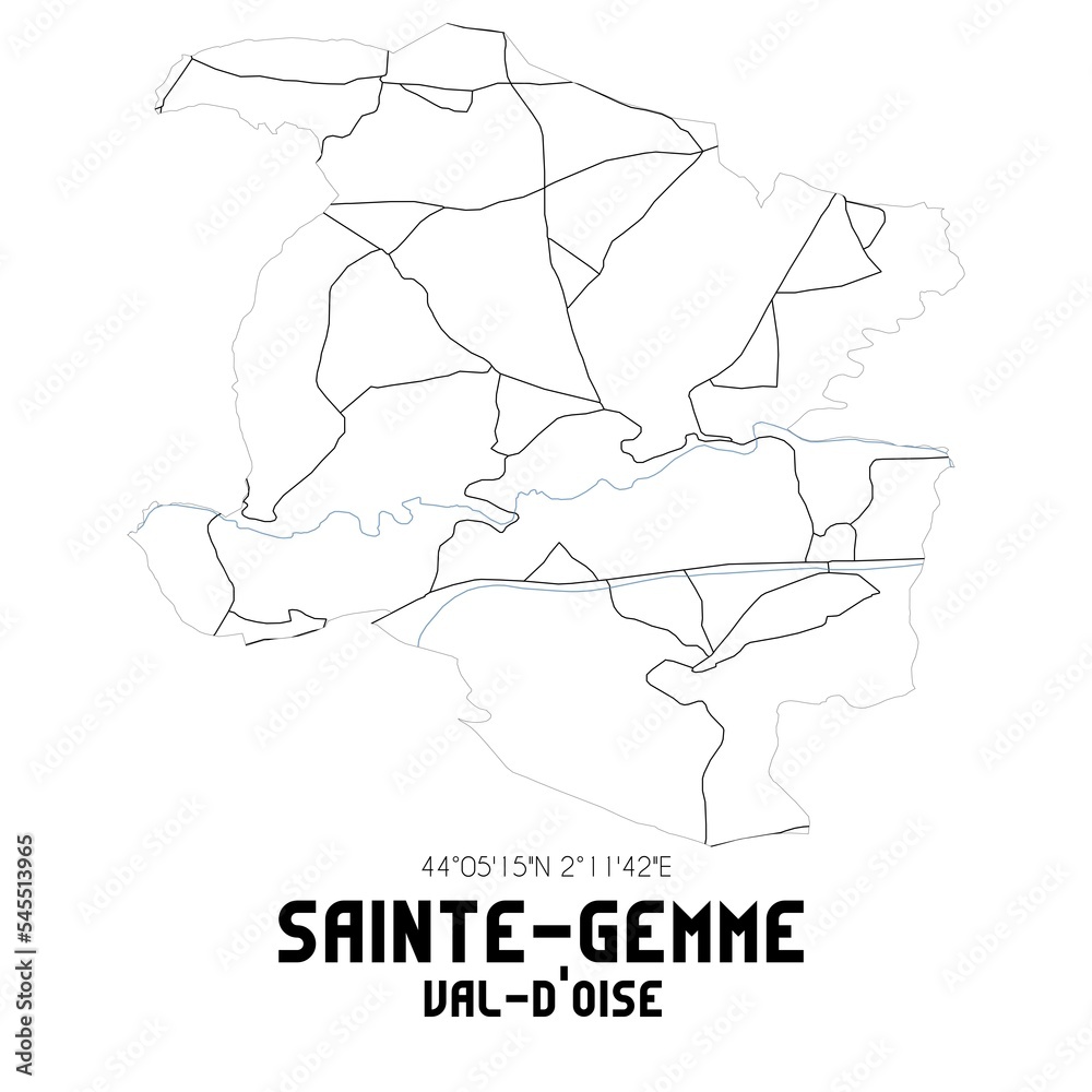 SAINTE-GEMME Val-d'Oise. Minimalistic street map with black and white lines.
