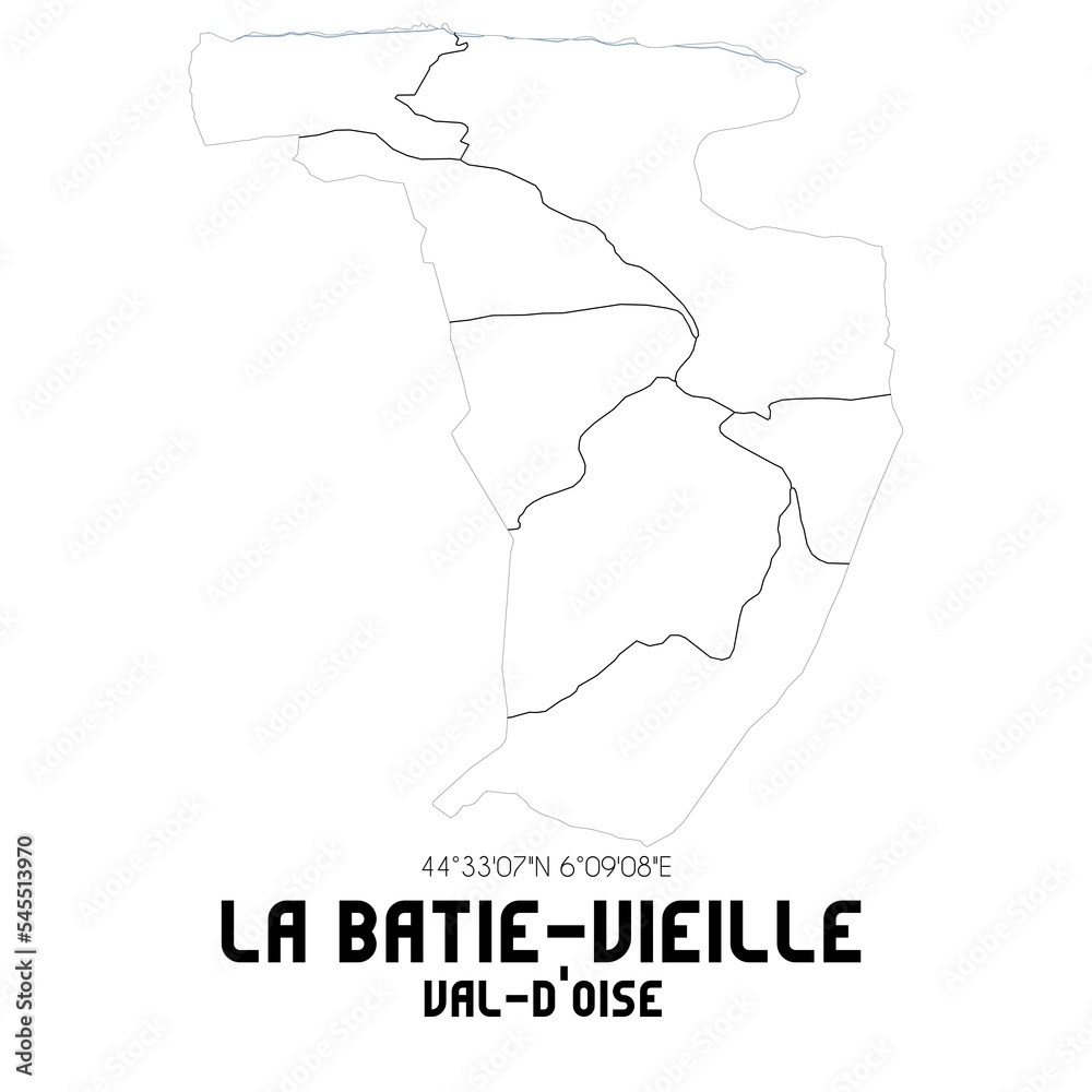 LA BATIE-VIEILLE Val-d'Oise. Minimalistic street map with black and white lines.
