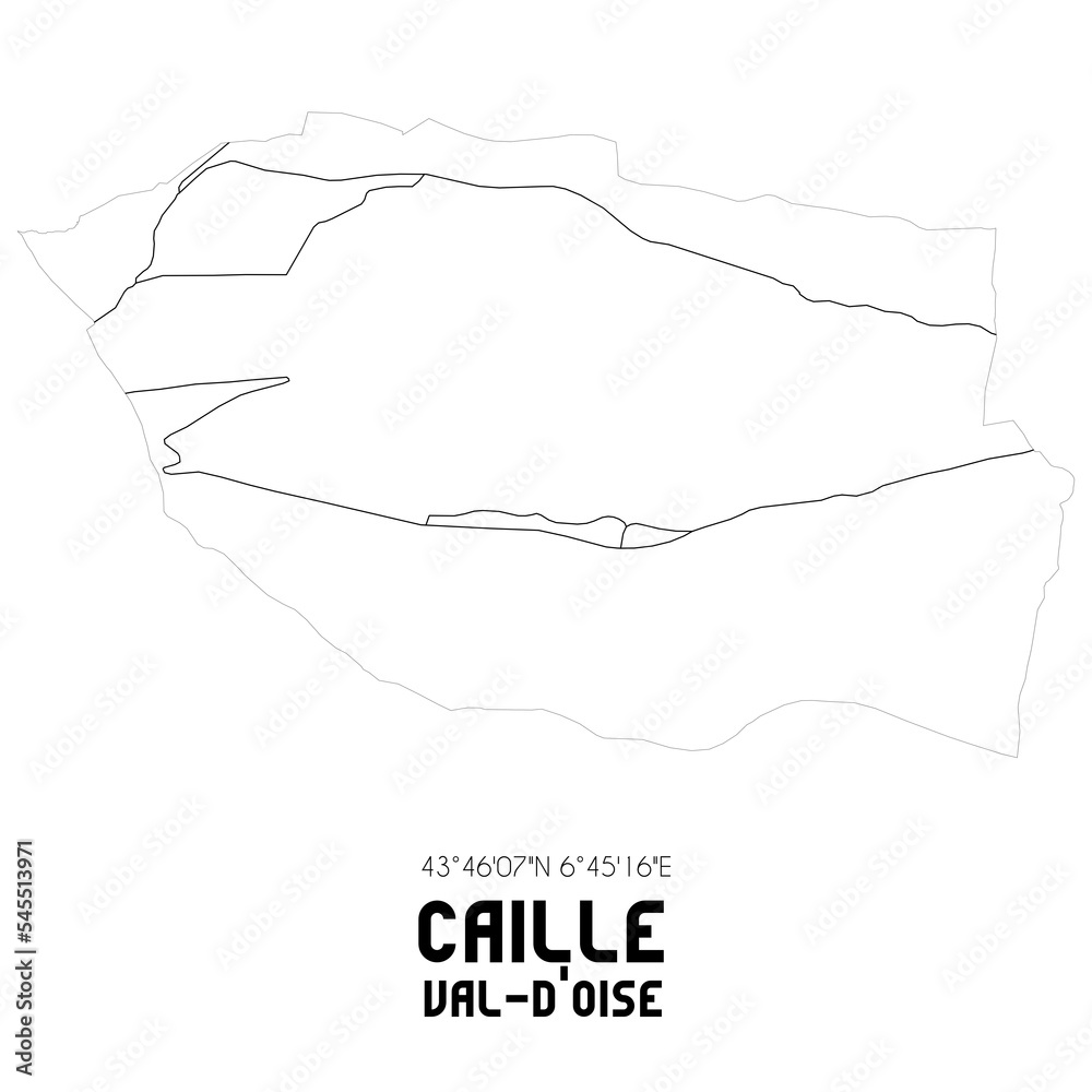 CAILLE Val-d'Oise. Minimalistic street map with black and white lines.