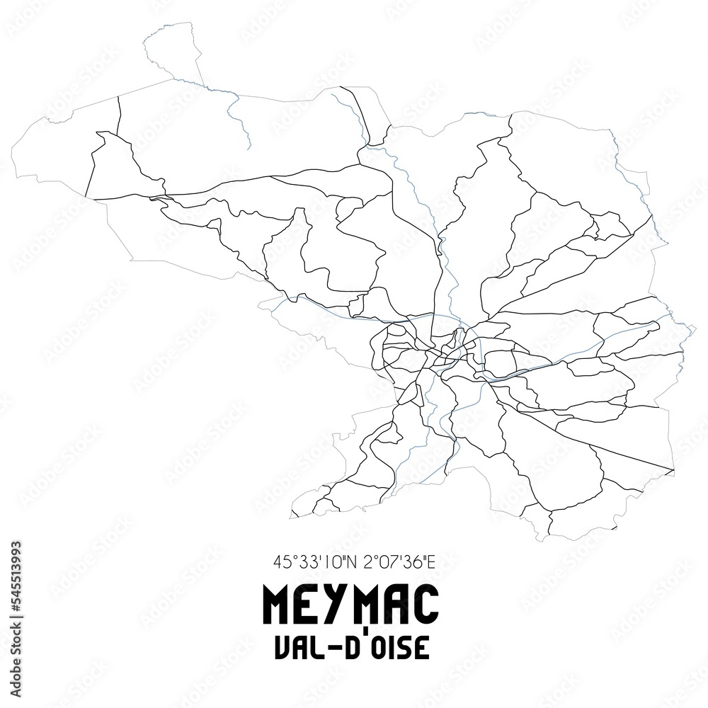 MEYMAC Val-d'Oise. Minimalistic street map with black and white lines.