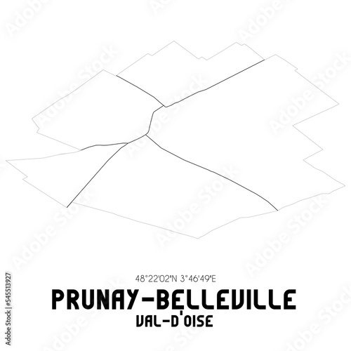 PRUNAY-BELLEVILLE Val-d'Oise. Minimalistic street map with black and white lines.