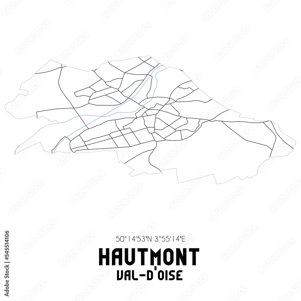 HAUTMONT Val-d'Oise. Minimalistic street map with black and white lines.