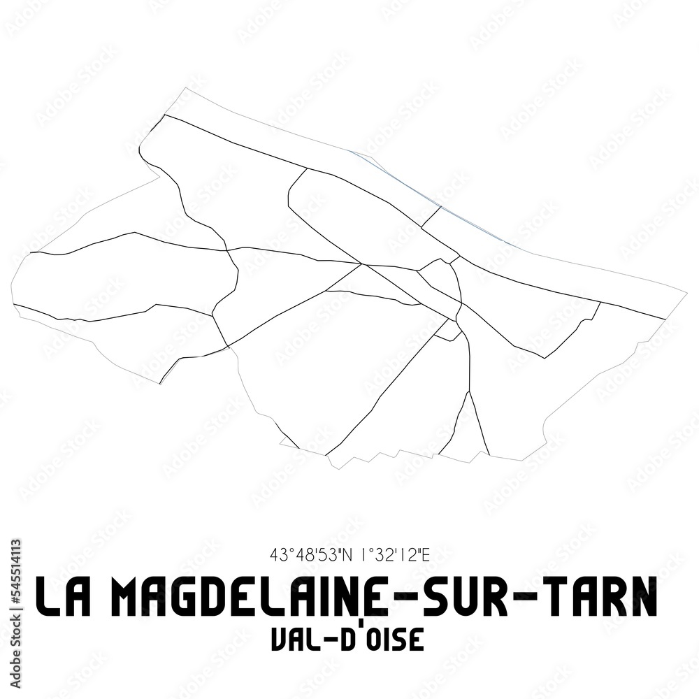 LA MAGDELAINE-SUR-TARN Val-d'Oise. Minimalistic street map with black and white lines. LA MAGDELAINE-SUR-TARN Val-d'Oise. Minimalistic street map with black and white lines.