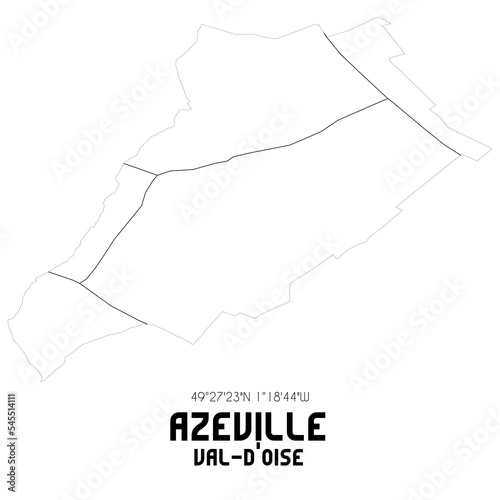 AZEVILLE Val-d Oise. Minimalistic street map with black and white lines.