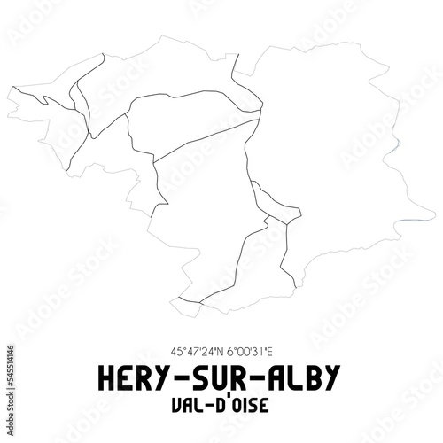 HERY-SUR-ALBY Val-d'Oise. Minimalistic street map with black and white lines.