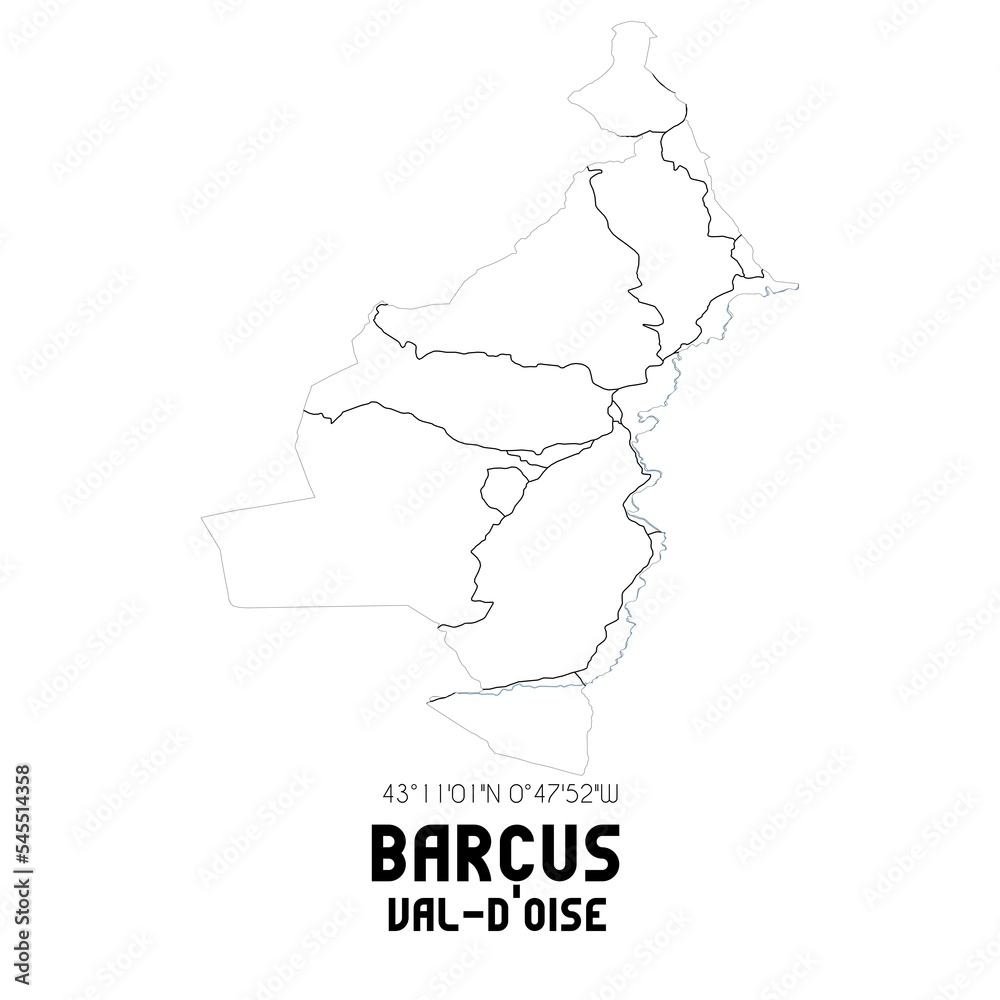 BARCUS Val-d'Oise. Minimalistic street map with black and white lines.