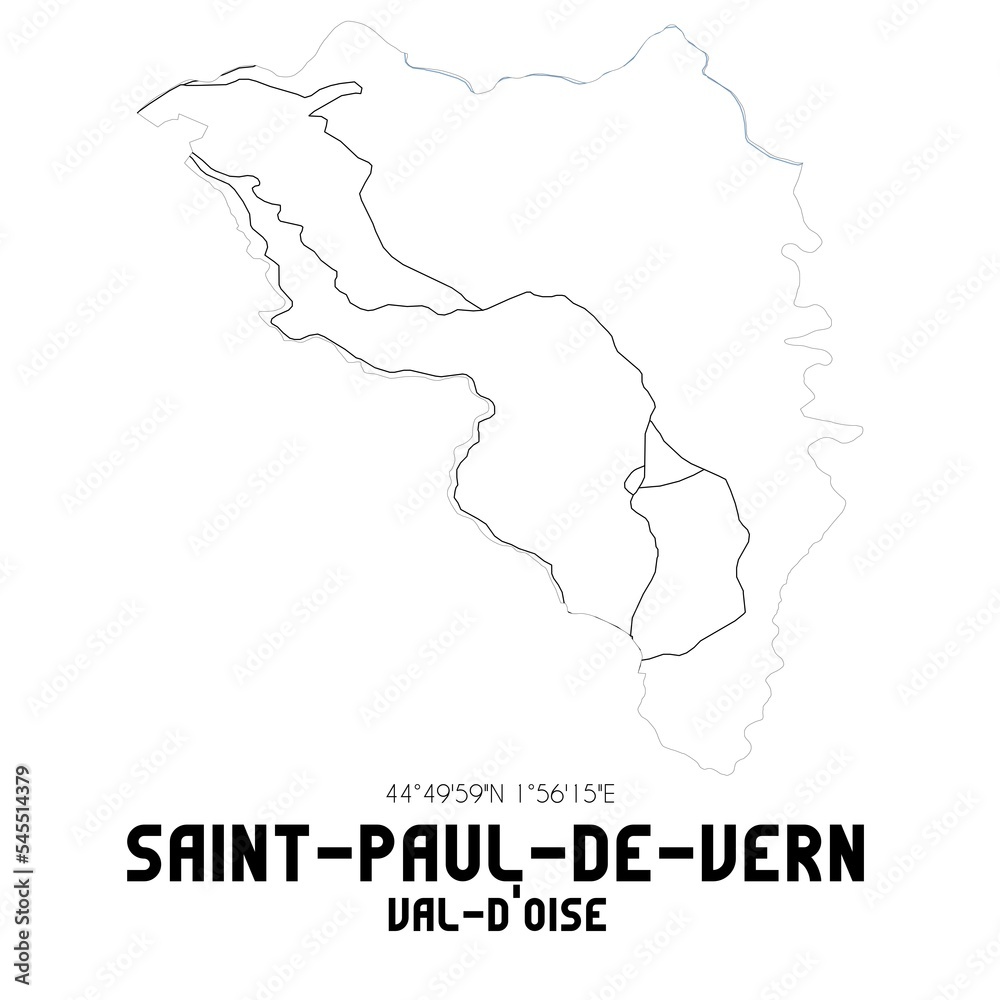 SAINT-PAUL-DE-VERN Val-d'Oise. Minimalistic street map with black and white lines.