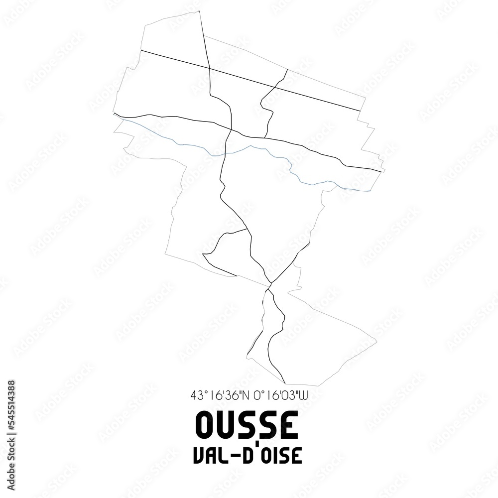 OUSSE Val-d'Oise. Minimalistic street map with black and white lines.