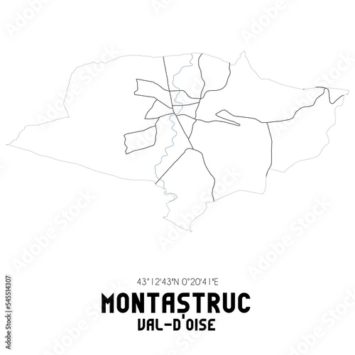 MONTASTRUC Val-d'Oise. Minimalistic street map with black and white lines.