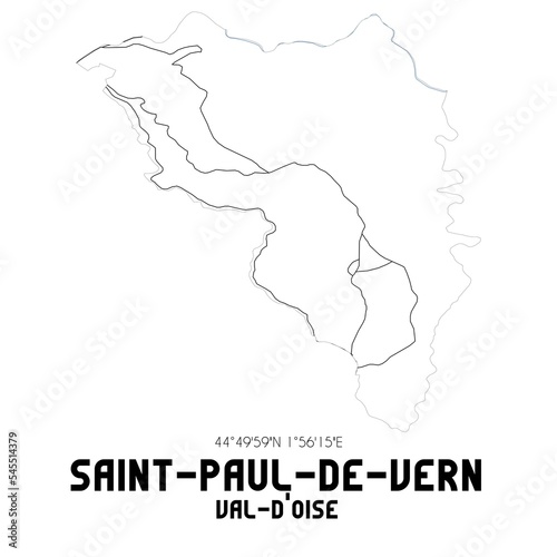 SAINT-PAUL-DE-VERN Val-d Oise. Minimalistic street map with black and white lines.