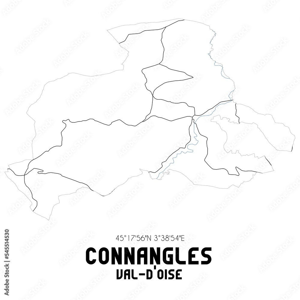 CONNANGLES Val-d'Oise. Minimalistic street map with black and white lines.