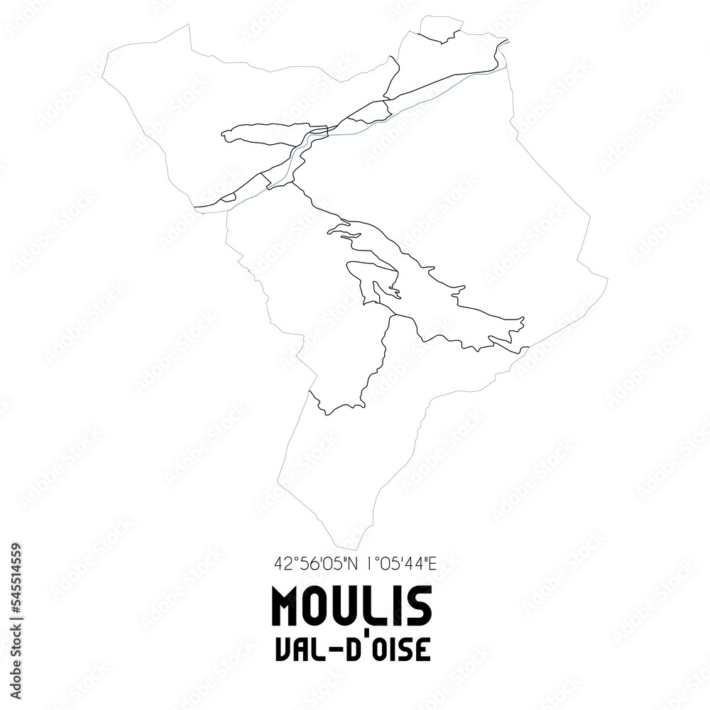 MOULIS Val-d'Oise. Minimalistic street map with black and white lines.