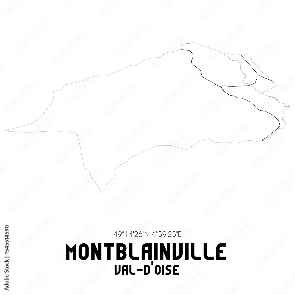 MONTBLAINVILLE Val-d'Oise. Minimalistic street map with black and white lines.