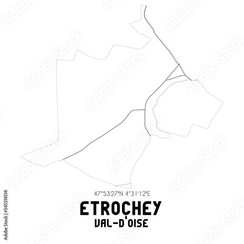 ETROCHEY Val-d'Oise. Minimalistic street map with black and white lines.