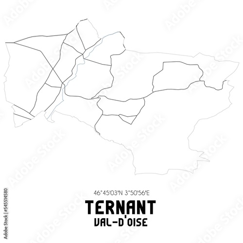 TERNANT Val-d Oise. Minimalistic street map with black and white lines.