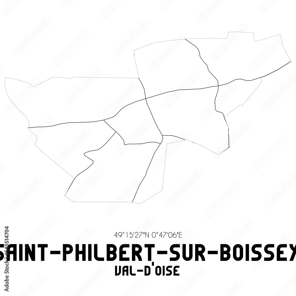 SAINT-PHILBERT-SUR-BOISSEY Val-d'Oise. Minimalistic street map with black and white lines.