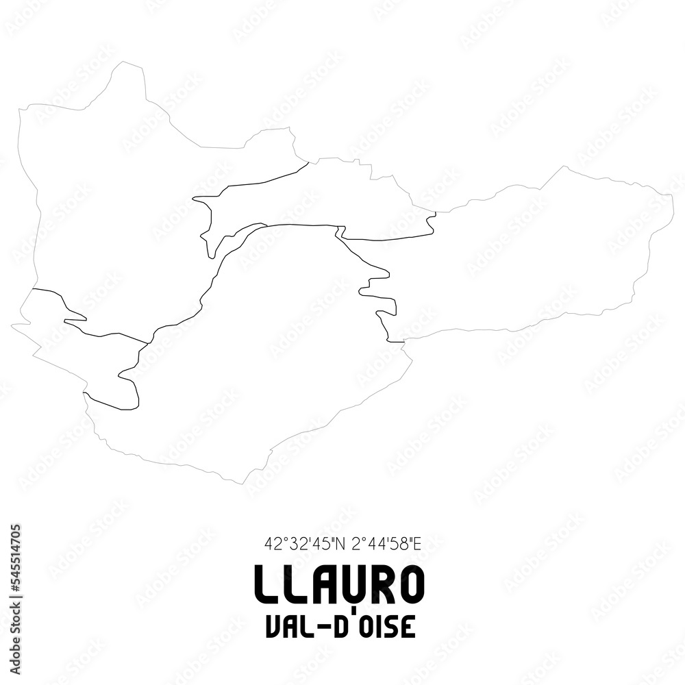 LLAURO Val-d'Oise. Minimalistic street map with black and white lines.