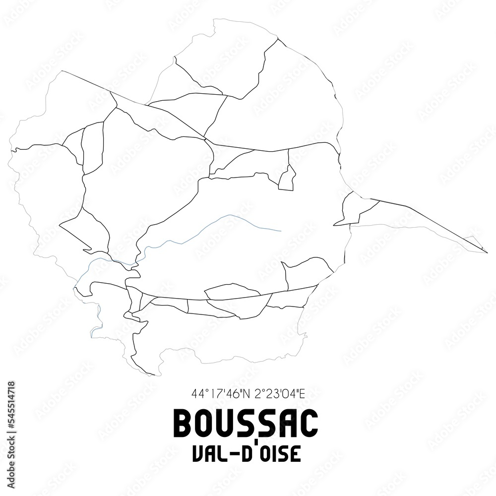 BOUSSAC Val-d'Oise. Minimalistic street map with black and white lines.