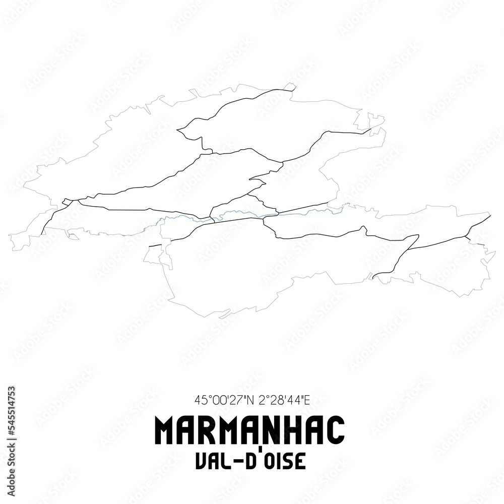 MARMANHAC Val-d'Oise. Minimalistic street map with black and white lines.