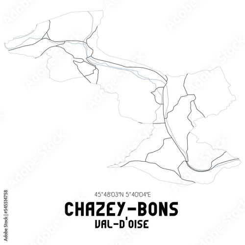 CHAZEY-BONS Val-d'Oise. Minimalistic street map with black and white lines.