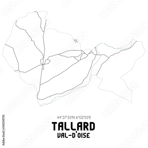 TALLARD Val-d'Oise. Minimalistic street map with black and white lines. photo