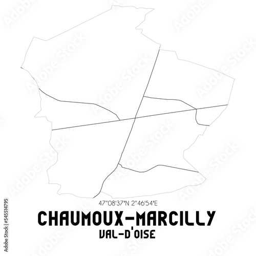 CHAUMOUX-MARCILLY Val-d Oise. Minimalistic street map with black and white lines.