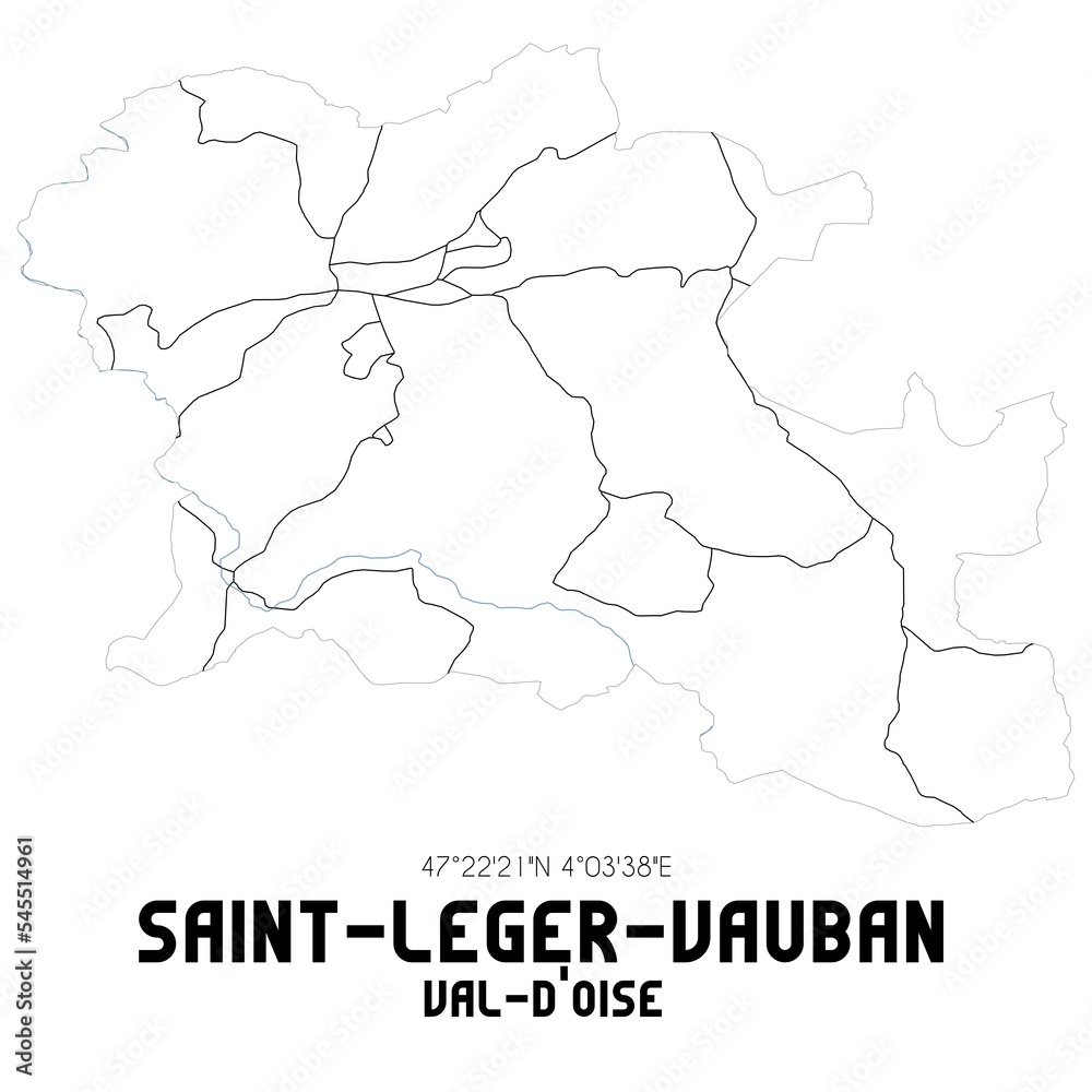 SAINT-LEGER-VAUBAN Val-d'Oise. Minimalistic street map with black and white lines.