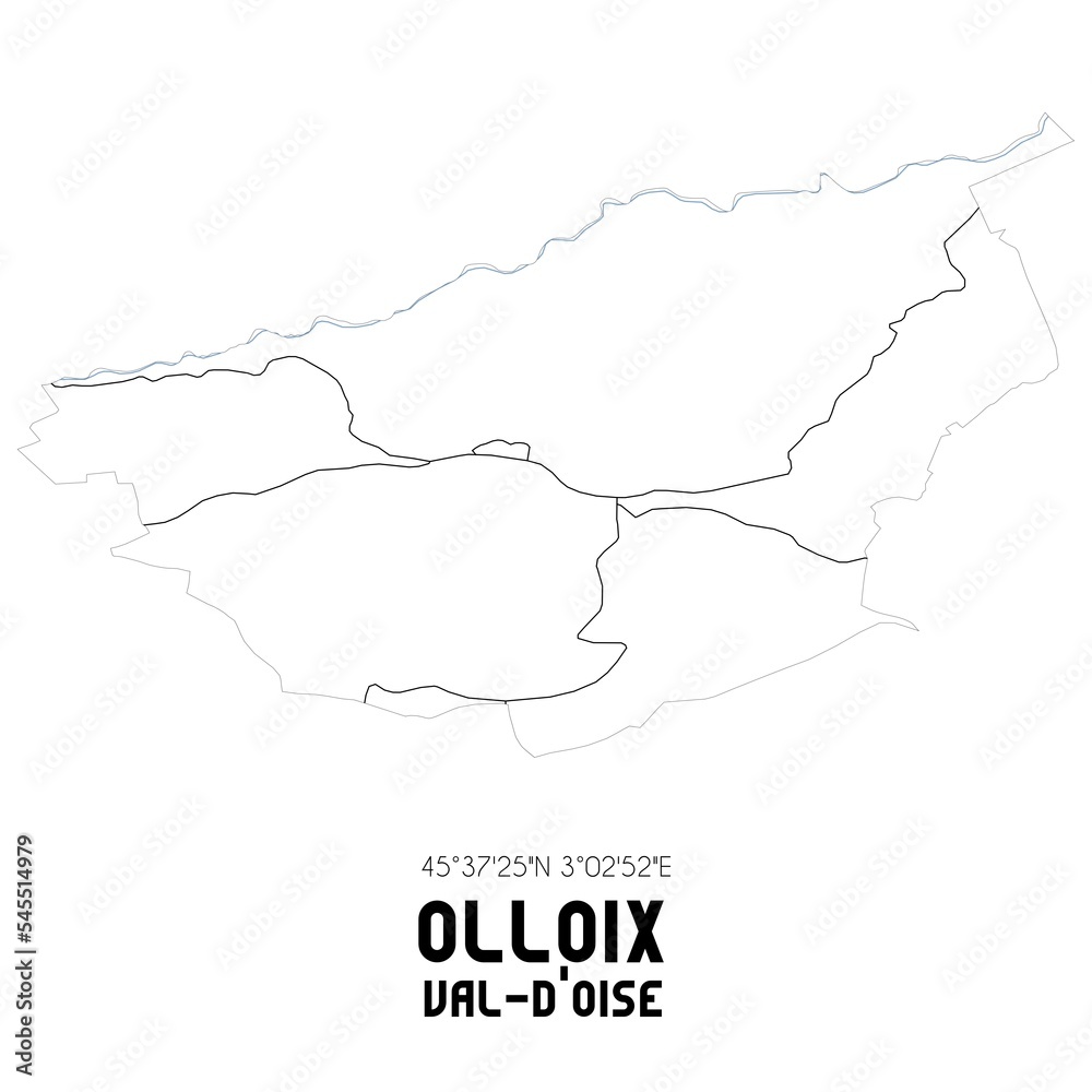 OLLOIX Val-d'Oise. Minimalistic street map with black and white lines.