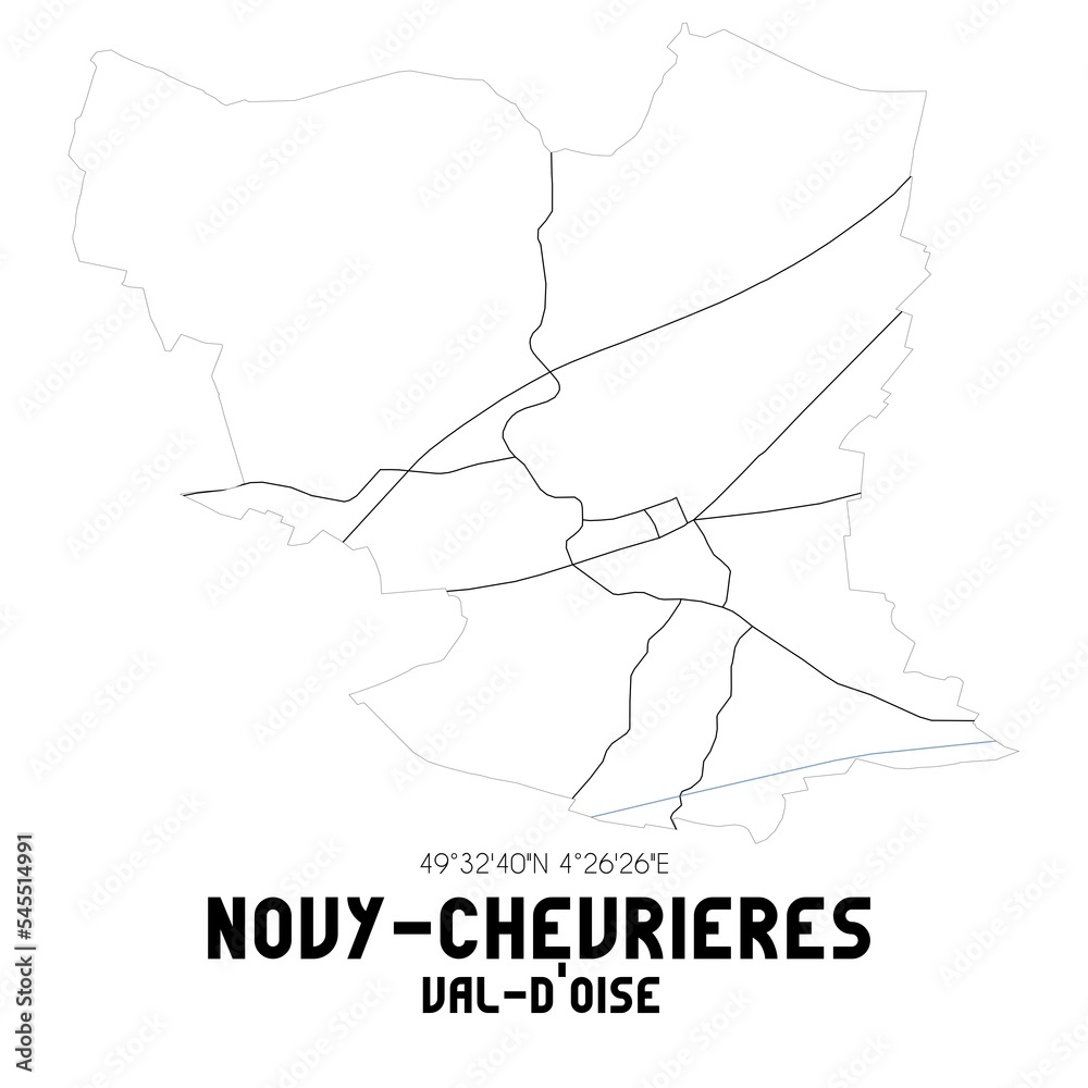NOVY-CHEVRIERES Val-d'Oise. Minimalistic street map with black and white lines.