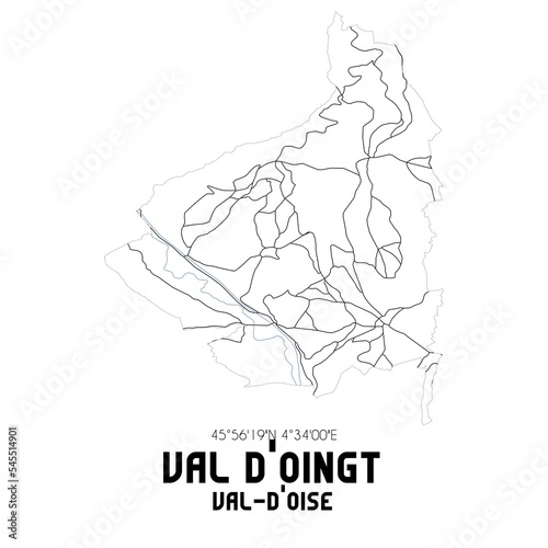 VAL D OINGT Val-d Oise. Minimalistic street map with black and white lines.