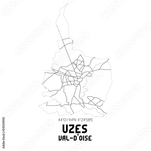 Fototapeta Naklejka Na Ścianę i Meble -  UZES Val-d'Oise. Minimalistic street map with black and white lines.