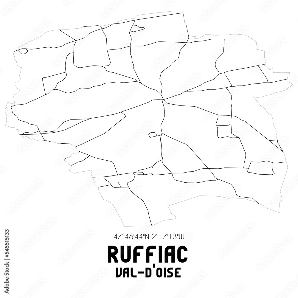 RUFFIAC Val-d'Oise. Minimalistic street map with black and white lines.