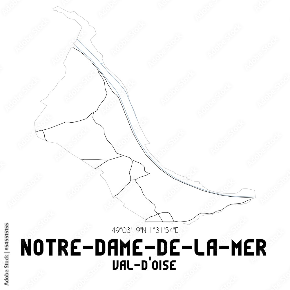 NOTRE-DAME-DE-LA-MER Val-d'Oise. Minimalistic street map with black and white lines.