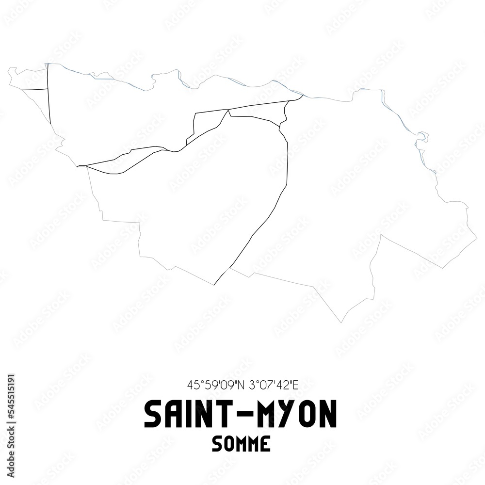 SAINT-MYON Somme. Minimalistic street map with black and white lines.