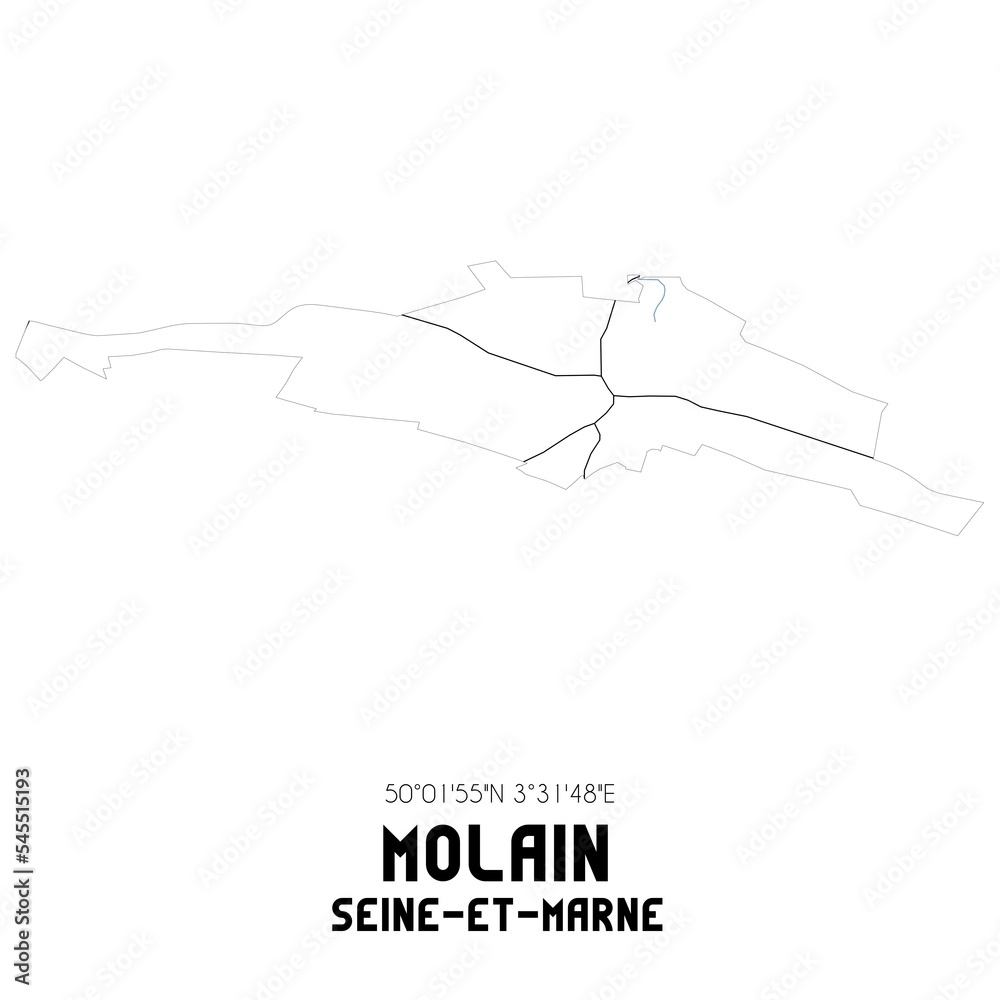 MOLAIN Seine-et-Marne. Minimalistic street map with black and white lines.