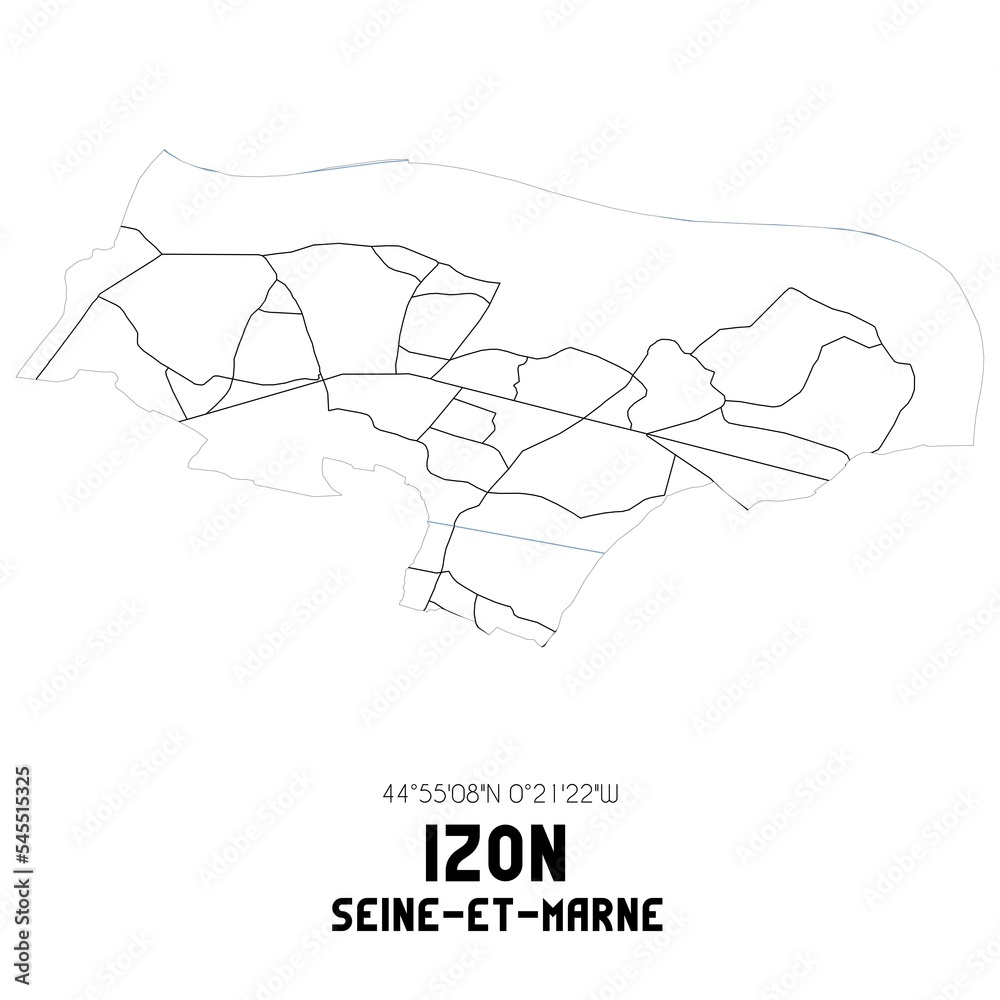 IZON Seine-et-Marne. Minimalistic street map with black and white lines.