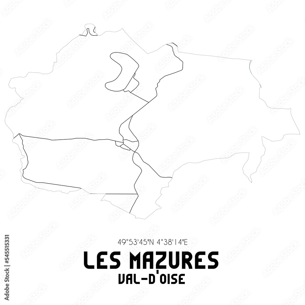 LES MAZURES Val-d'Oise. Minimalistic street map with black and white lines.
