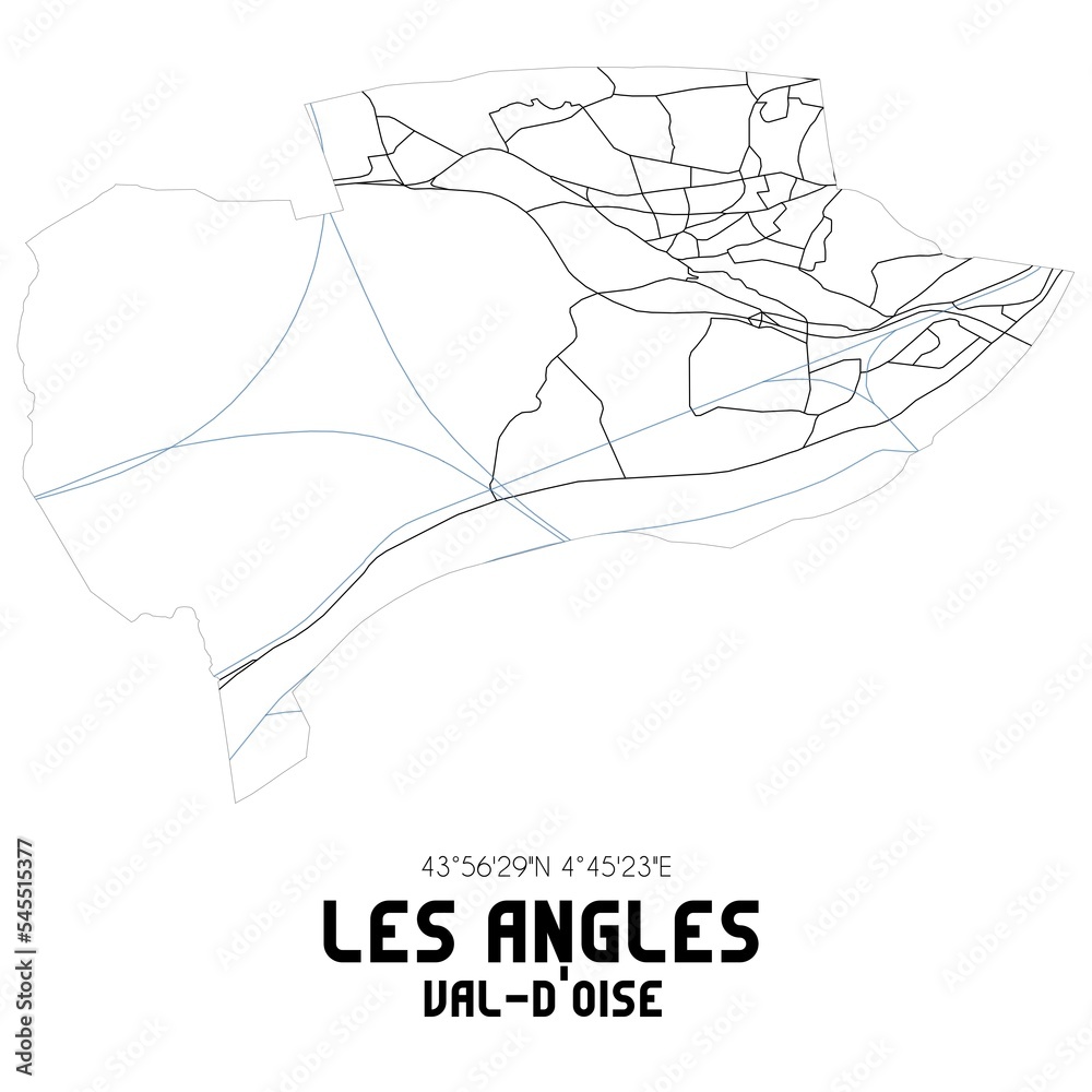 Obraz premium LES ANGLES Val-d'Oise. Minimalistic street map with black and white lines.
