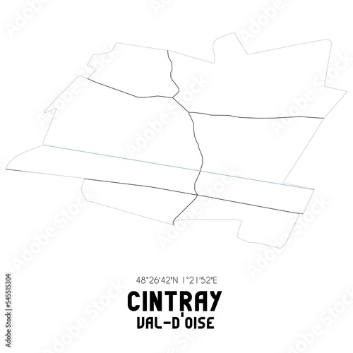 CINTRAY Val-d'Oise. Minimalistic street map with black and white lines.