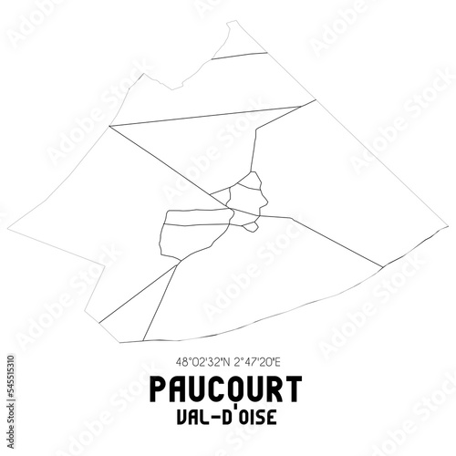 PAUCOURT Val-d'Oise. Minimalistic street map with black and white lines.