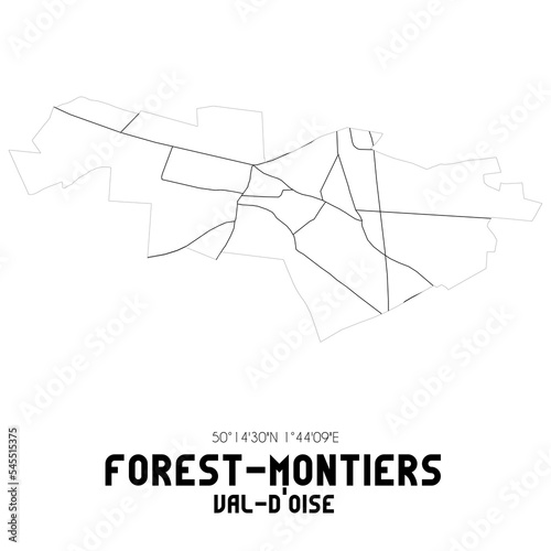 FOREST-MONTIERS Val-d'Oise. Minimalistic street map with black and white lines.