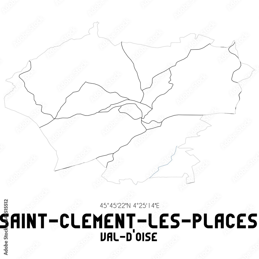 SAINT-CLEMENT-LES-PLACES Val-d'Oise. Minimalistic street map with black and white lines.