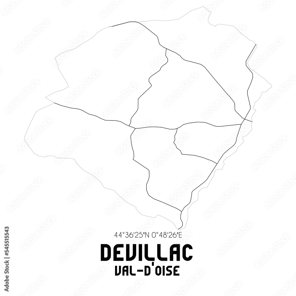 DEVILLAC Val-d'Oise. Minimalistic street map with black and white lines.